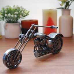 Scrap Metal Motorcycle Sculpture, Handmade Chopper Model, One-Of-A-Kind Valentine Gift - thumbnail 2