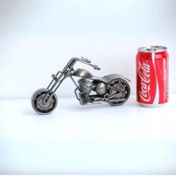 Scrap Metal Motorcycle Sculpture, Handmade Chopper Model, One-Of-A-Kind Valentine Gift - thumbnail 3