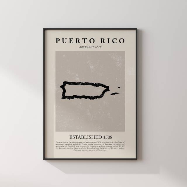 Puerto Rico Map Vintage Abstract Wall Art Print Picasso + Matisse Inspired Travel Poster - image 1