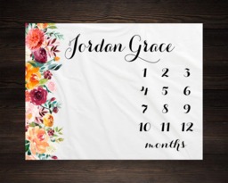 Baby Girl Milestone Blanket Month Growth Tracker Minky Fleece Custom Personalized Shower Gift Watercolor Floral Newborn - thumbnail 1