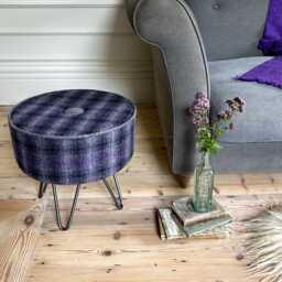 Harris Tweed Thistle & Flint Wave Footstool With Button & Steel Hairpin Legs