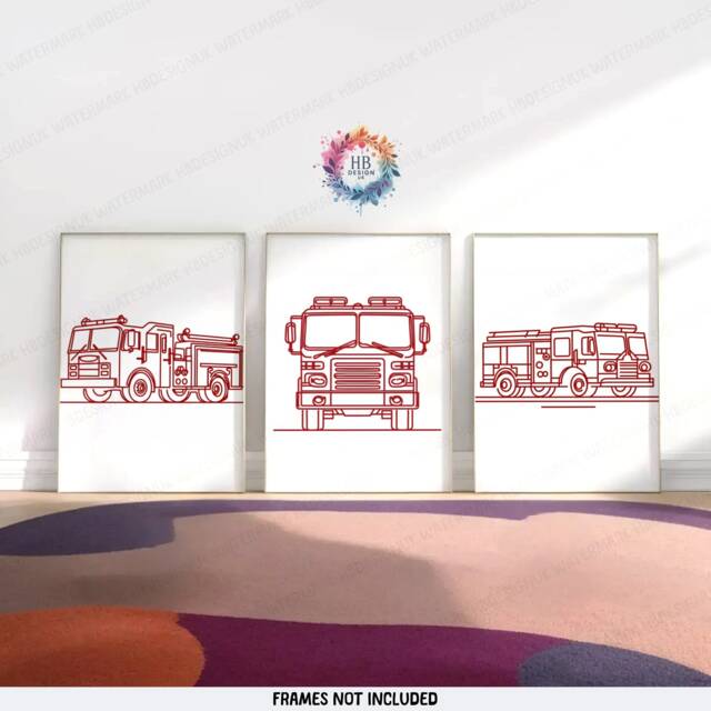 Minimal Fire Truck Prints - Nursery Decor - Set Of 3 Posters Transport Wall Art Kids Room Home Engine Print - image 1