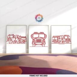 Minimal Fire Truck Prints - Nursery Decor - Set Of 3 Posters Transport Wall Art Kids Room Home Engine Print - thumbnail 1