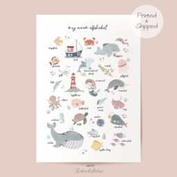 Sea Alphabet Print, Nautical Nursery Decor, Under The Ocean Girl Educational Playroom Prints, Scandi Kids Art - thumbnail 2