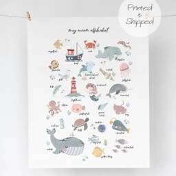 Sea Alphabet Print, Nautical Nursery Decor, Under The Ocean Girl Educational Playroom Prints, Scandi Kids Art - thumbnail 3