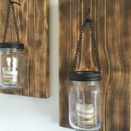Hillbilly Mason Jar Sconces, Torched Wood Sconces, Wall Country Decor, Farmhouse Mason Jar Sconce, Rustic - thumbnail 2