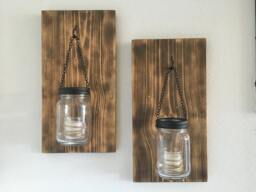 Hillbilly Mason Jar Sconces, Torched Wood Sconces, Wall Country Decor, Farmhouse Mason Jar Sconce, Rustic - thumbnail 1