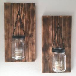 Hillbilly Mason Jar Sconces, Torched Wood Sconces, Wall Country Decor, Farmhouse Mason Jar Sconce, Rustic - thumbnail 3