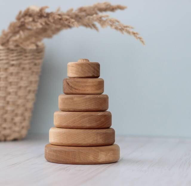 Wooden Stacking Pyramid For Toddler - Montessori Educational Toy, Sensory Waldorf Toys 1 2 Year Old, Baby Boy Girl First Birthday Gift - image 1