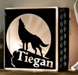 Wolf Howling At Moon Nightlight, Glass Light Block, Personalised Option - thumbnail 1