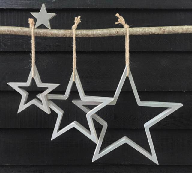 Wooden Stars Set Of 4, Outlined & Block, Wall Decor, Man Cave, She Shed, Grey Natural, Hand Painted, Can Be Customised - image 1