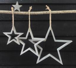 Wooden Stars Set Of 4, Outlined & Block, Wall Decor, Man Cave, She Shed, Grey Natural, Hand Painted, Can Be Customised - thumbnail 1