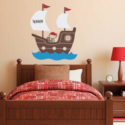 Personalized Pirate Ship Wall Decal Boys Room Decor - thumbnail 1