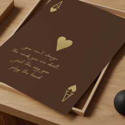 Cards Dealt Ace Of Hearts Print Motivational Quote, Brown & Gold Wall Art - thumbnail 2