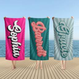 Retro Style Personalized Beach Towel, Name Bath Custom Towel With Name, Outside Birthday Vacation Gift Pool Parties Towels - thumbnail 1