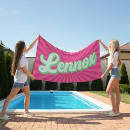Retro Style Personalized Beach Towel, Name Bath Custom Towel With Name, Outside Birthday Vacation Gift Pool Parties Towels - thumbnail 2
