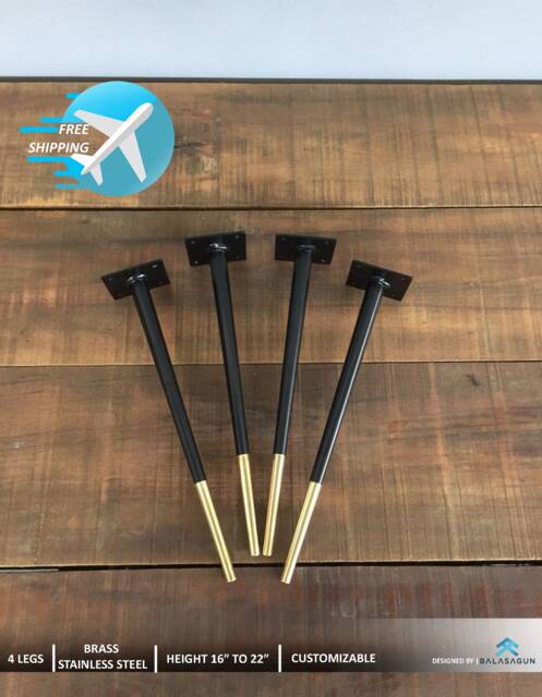 "Metal Coffee Table Legs , 20"" Bitlis - Brass Accented Steel Tapered Legs, Height 16" - image 1