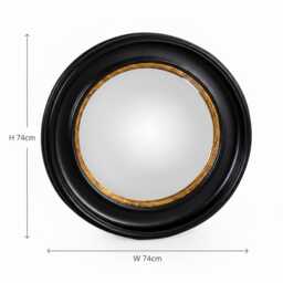 Round Porthole Mirror Black & Gold - Convex Fisheye Wall 74cm Dia- Traditional Hallway Decor Circular Bathroom Nautical - thumbnail 2