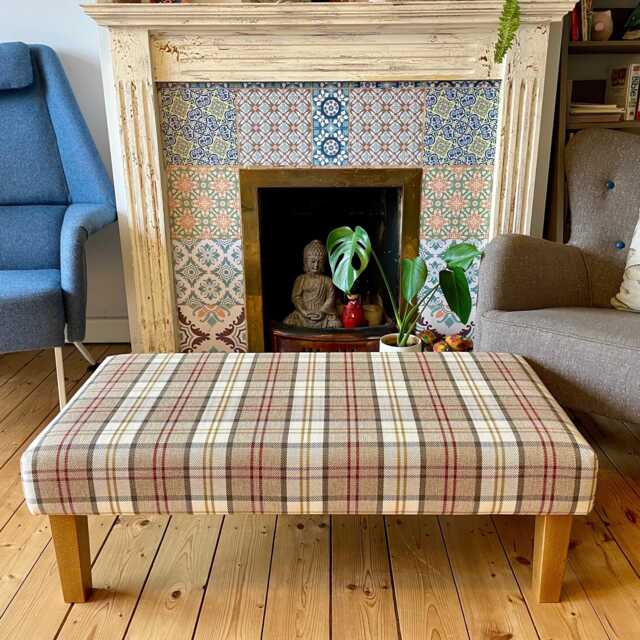 Large Tartan Coffee Table Upholstered Footstool Tweed & Checked Fabric, Sizes Ranges - image 1