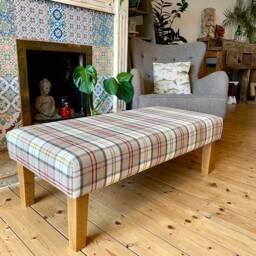 Large Tartan Coffee Table Upholstered Footstool Tweed & Checked Fabric, Sizes Ranges - thumbnail 4