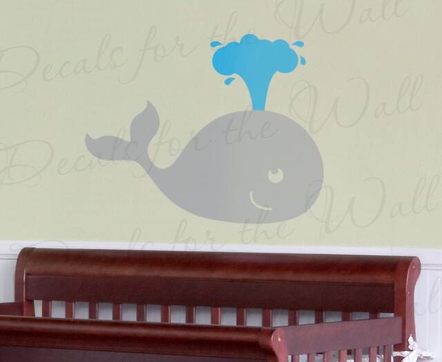 Whale Wall Decal Vinyl Graphic Mural Water Spout Ocean Kid Room Class Classroom Nursery Playroom Sticker Art Decor Large Decoration Sign G50 - image 1