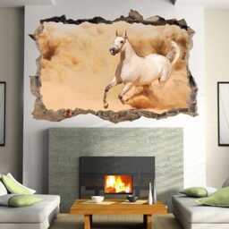 White Horse 3D Window View Wall Decal Running in Sand - thumbnail 2