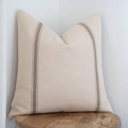 Austin -- Cream Beige Stripe Pillow Cover Vintage Farmhouse Throw Pillow, Neutral Stripe, Tan Cottage Style - thumbnail 2