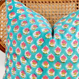 Indian Block Print Pillow Cover , Cotton Voile Hand Mede - thumbnail 2