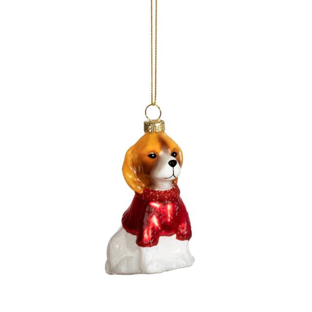 Dog With Red Jumper Glass Christmas Bauble - Winter Festive Fun Kids Sparkly Beagle Pet Puppy Shiny Cute Quirky Pawsome Gift