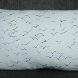 Seagulls Linen Lumbar Pillow Cover Thom Filicia Fog Gray Stripe - thumbnail 2