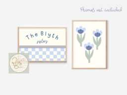Personalised Sisters Prints. Set Of 2 Checkered Name & Flower Prints For Girls Bedroom, Nursery Or Playroom - Prints Only - thumbnail 1
