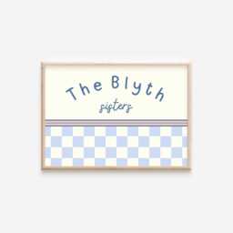 Personalised Sisters Prints. Set Of 2 Checkered Name & Flower Prints For Girls Bedroom, Nursery Or Playroom - Prints Only - thumbnail 3