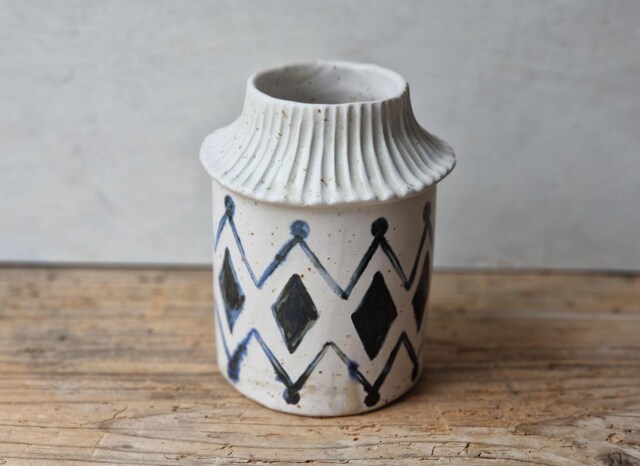 Blue & White Ceramic Vase Handmade, Handbuilt For Flowers, Pottery Hostess Gift