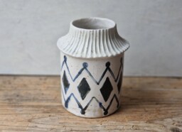 Blue & White Ceramic Vase Handmade, Handbuilt For Flowers, Pottery Hostess Gift - thumbnail 1