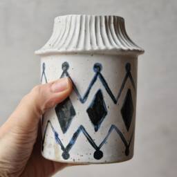 Blue & White Ceramic Vase Handmade, Handbuilt For Flowers, Pottery Hostess Gift - thumbnail 2
