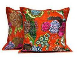 Pillowcase 16x16 Two Set Of New Kantha Cushion Cover, Floral Print Home Decor Pillowcase