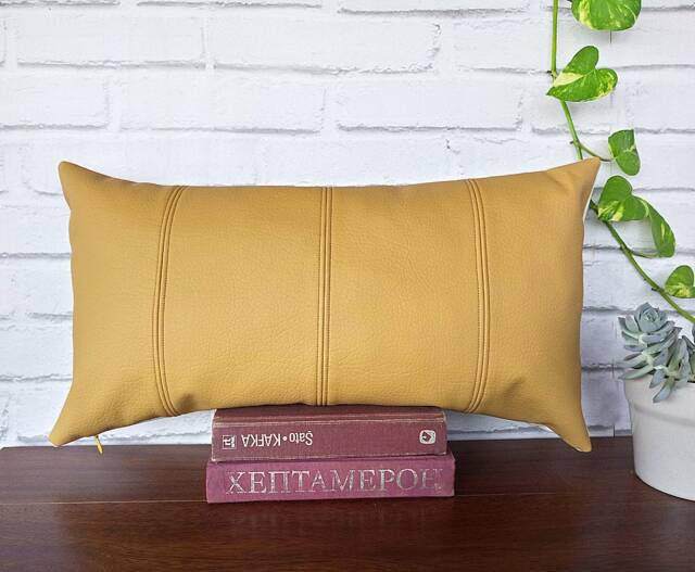 Mid Century Faux Leather Pillow Cover Euro Sham Cushion - image 1