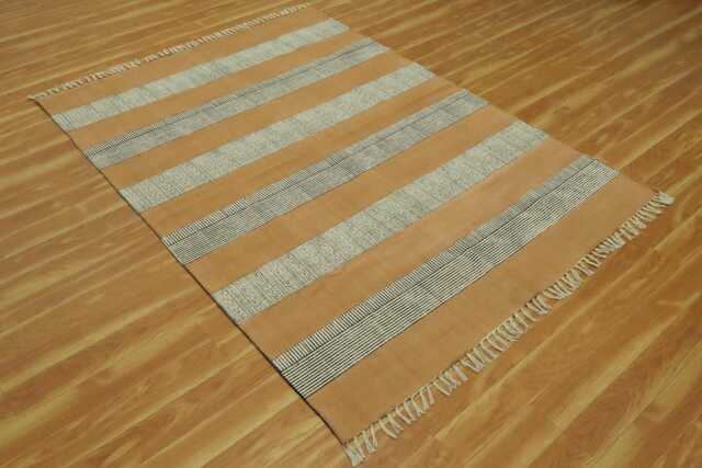 Handwoven Cotton Rug With Stripes & Tassels - Bohemian Style Area - image 1