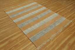 Handwoven Cotton Rug With Stripes & Tassels - Bohemian Style Area - thumbnail 1