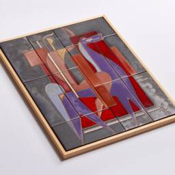 Ceramic Horse Rider Wall Art Tile Handpainted Plaque Valsamakis Equestrian Gifts Colorful Geometric Design Metallic Tones - thumbnail 2