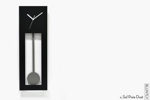 Bluntly Modern Design - Grandfather Pendulum Wall Clock/Table Customize Black Frame Concrete - The Main Photo - image 1