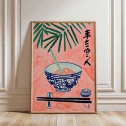 Japanese Ramen Poster, Modern Minimalist Kitchen Wall Art, Asian Food Print, Contemporary Dining Decor, Noodle Bowl Illustration - thumbnail 2