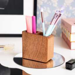 Personalized Wooden Makeup Brush Holder Elegant Vanity Organizer & Gift For Lovers - thumbnail 3