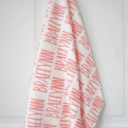 Personalized Organic Cotton Baby Blanket - Coral Name Swaddle - thumbnail 2
