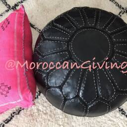 stuffed Moroccan Pouf/Floor Cushions Footstool Berber Pouf Ottoman Leather - thumbnail 2