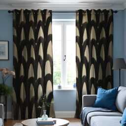 Black Beige Abstract Curtains, Modern Geometric Brushstroke Pattern Drapes For Living Room Or Bedroom, Bold Contemporary Window Treatment - thumbnail 2