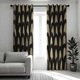 Black Beige Abstract Curtains, Modern Geometric Brushstroke Pattern Drapes For Living Room Or Bedroom, Bold Contemporary Window Treatment - thumbnail 3