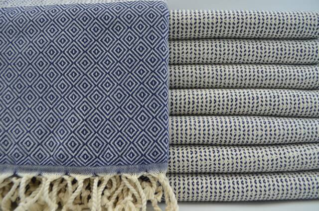 "Navy Blue Towel, Bohemian Towel, Turkish Towel, Peshtemal Towel, Diamond Towel, 40""x67" - image 1
