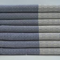 "Navy Blue Towel, Bohemian Towel, Turkish Towel, Peshtemal Towel, Diamond Towel, 40""x67" - thumbnail 2