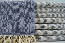 "Navy Blue Towel, Bohemian Towel, Turkish Towel, Peshtemal Towel, Diamond Towel, 40""x67" - thumbnail 1